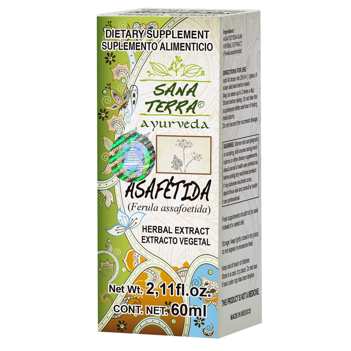 Extracto vegetal SANA TERRA ® goma de asafétida caja frasco gotero 60ml