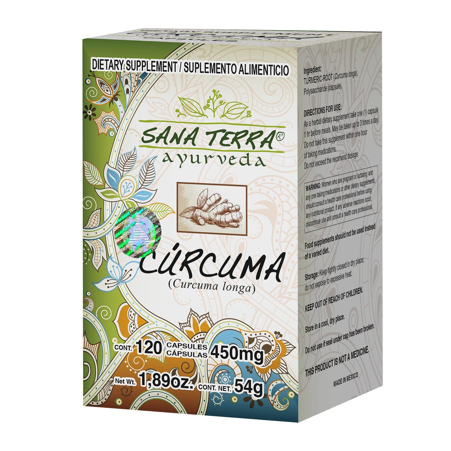 Cápsulas SANA TERRA ® cúrcuma caja frasco 120u