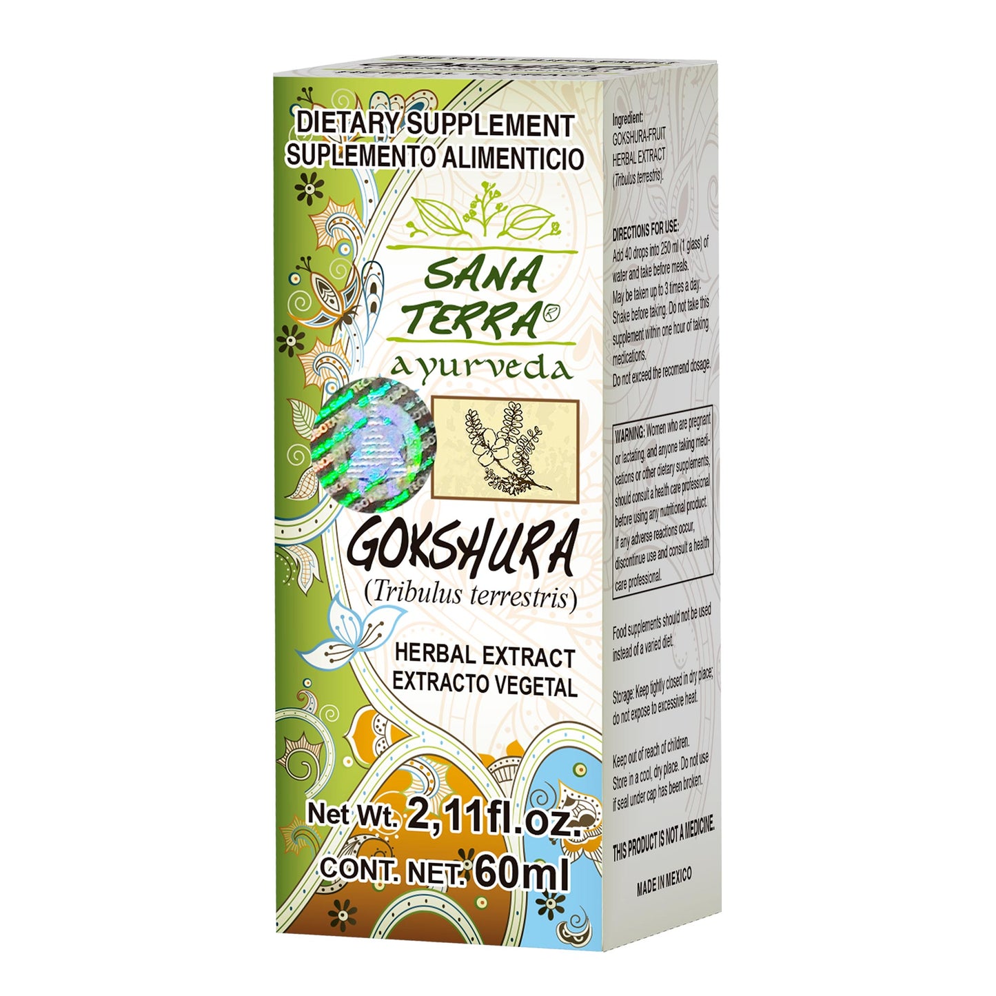 Extracto vegetal SANA TERRA ® gokshura caja frasco gotero 60ml
