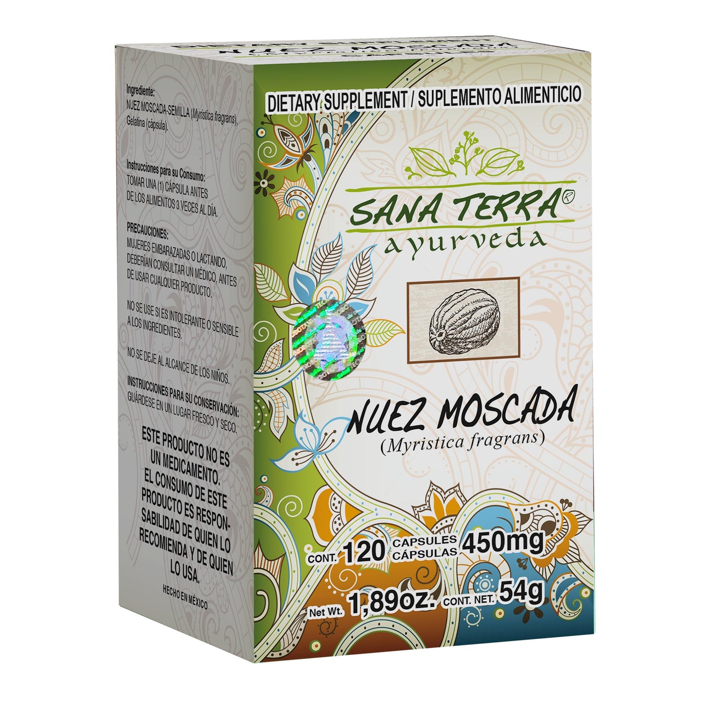 Cápsulas SANA TERRA ® nuez moscada caja frasco 120