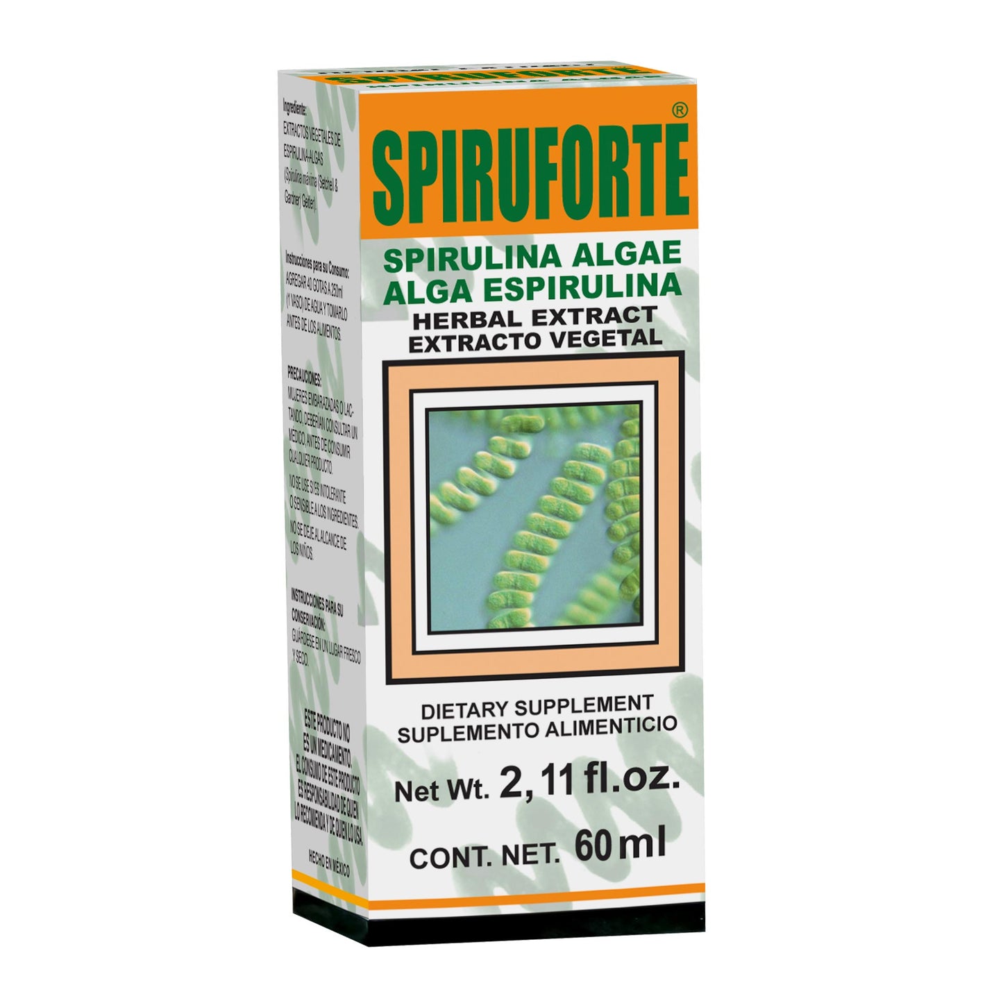 Extracto vegetal SPIRUFORTE ® spirulina caja frasco gotero 60ml