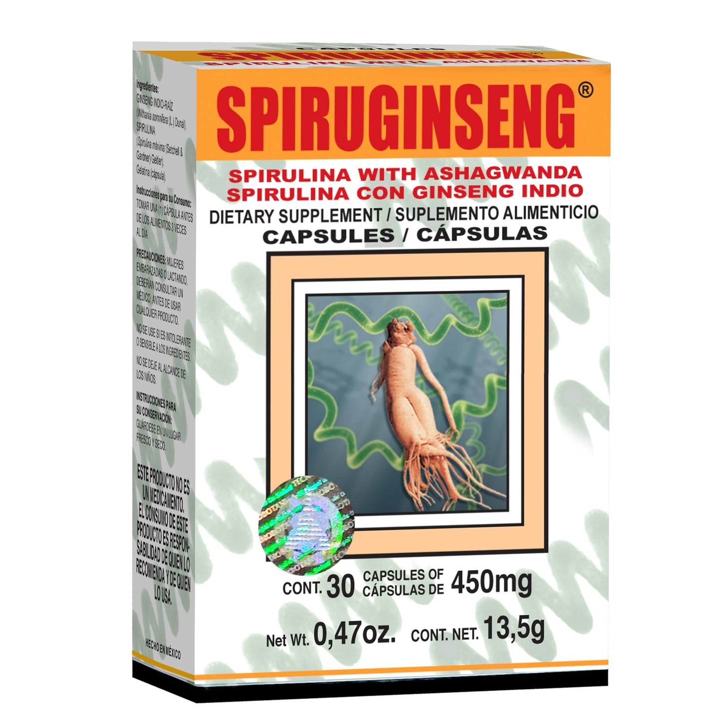 Cápsulas SPIRUGINGSENG ® spirulina y ginseng indio caja blister 30