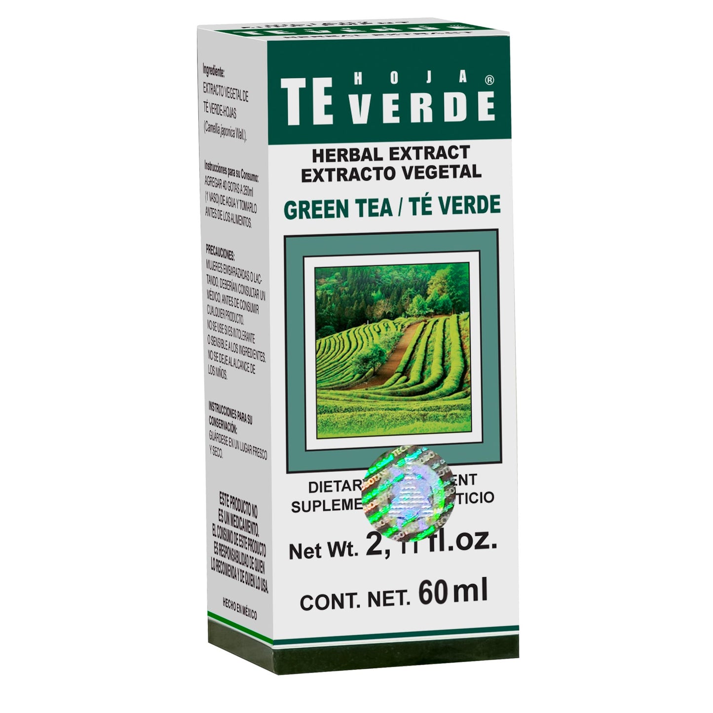 Extracto vegetal HOJA VERDE ® té verde caja frasco gotero 60ml