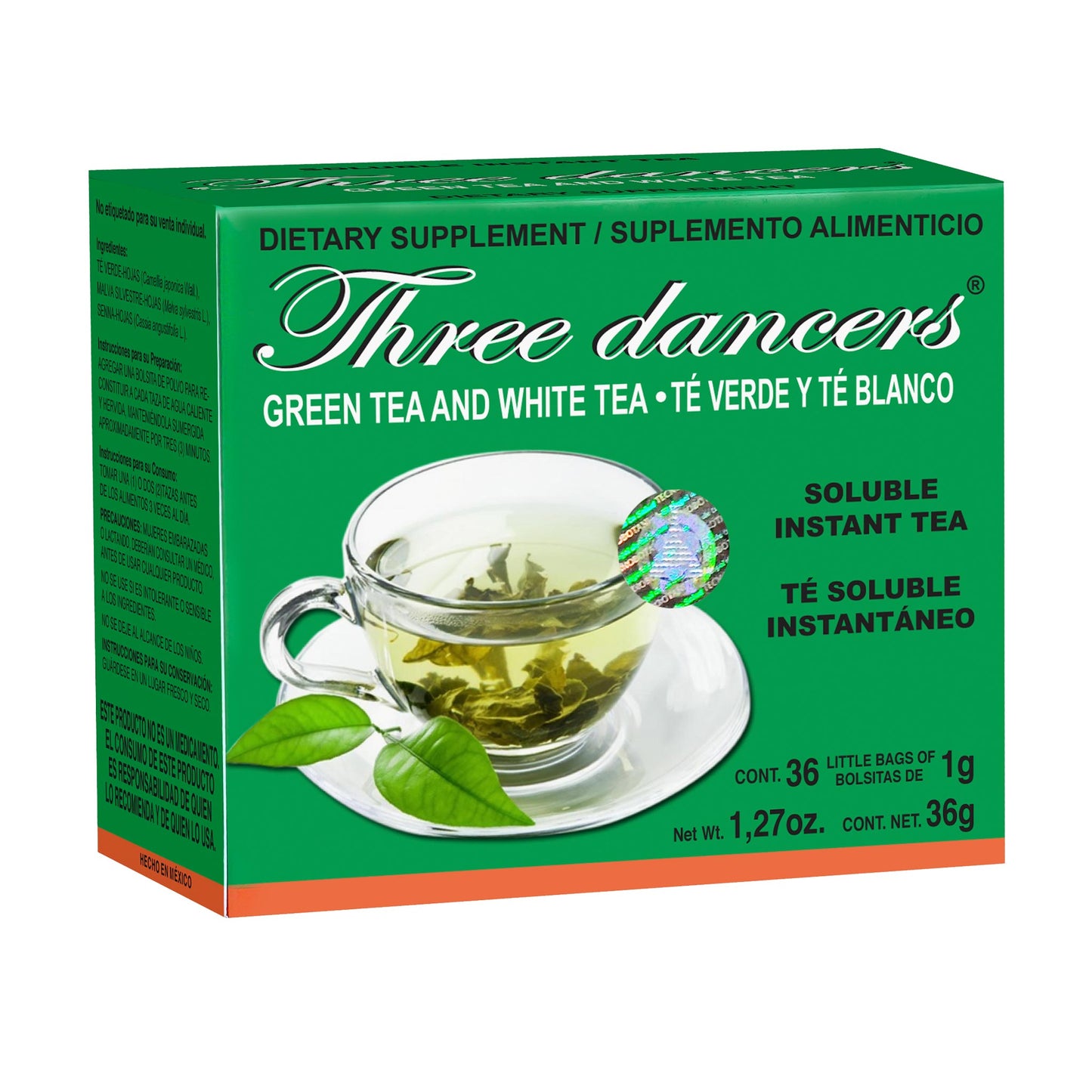Té soluble THREE DANCERS ® té verde y té blanco caja 36 sbrs