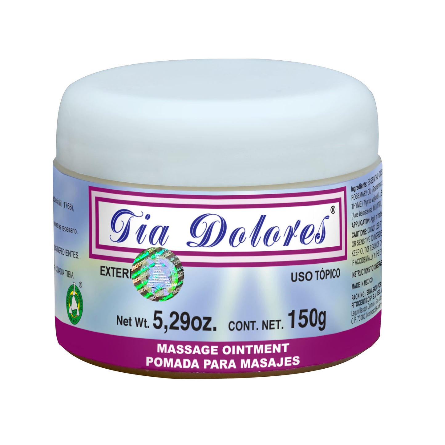 Pomada TIA DOLORES ® sábila aceites de romero y tomillo tarro 150g