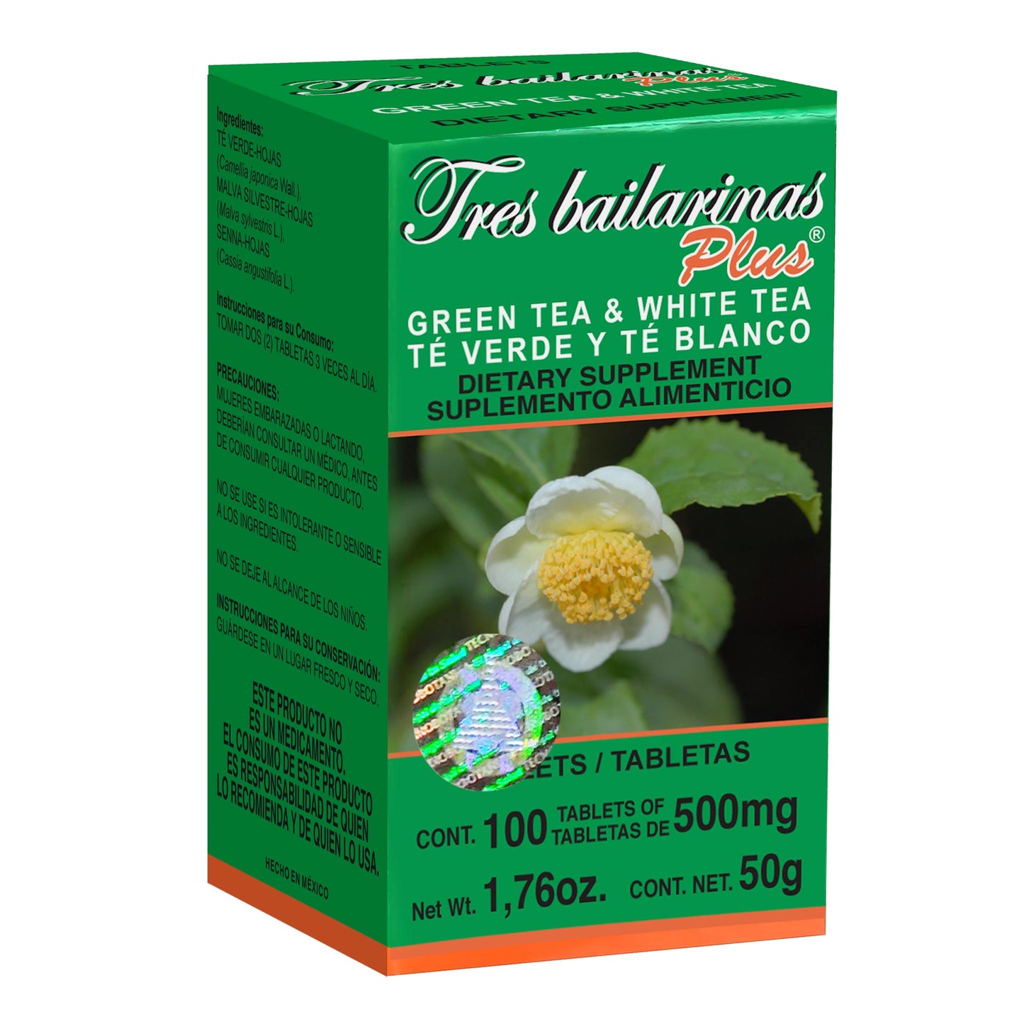 Tabletas TRES BAILARINAS PLUS ® té verde y té blanco caja frasco 100