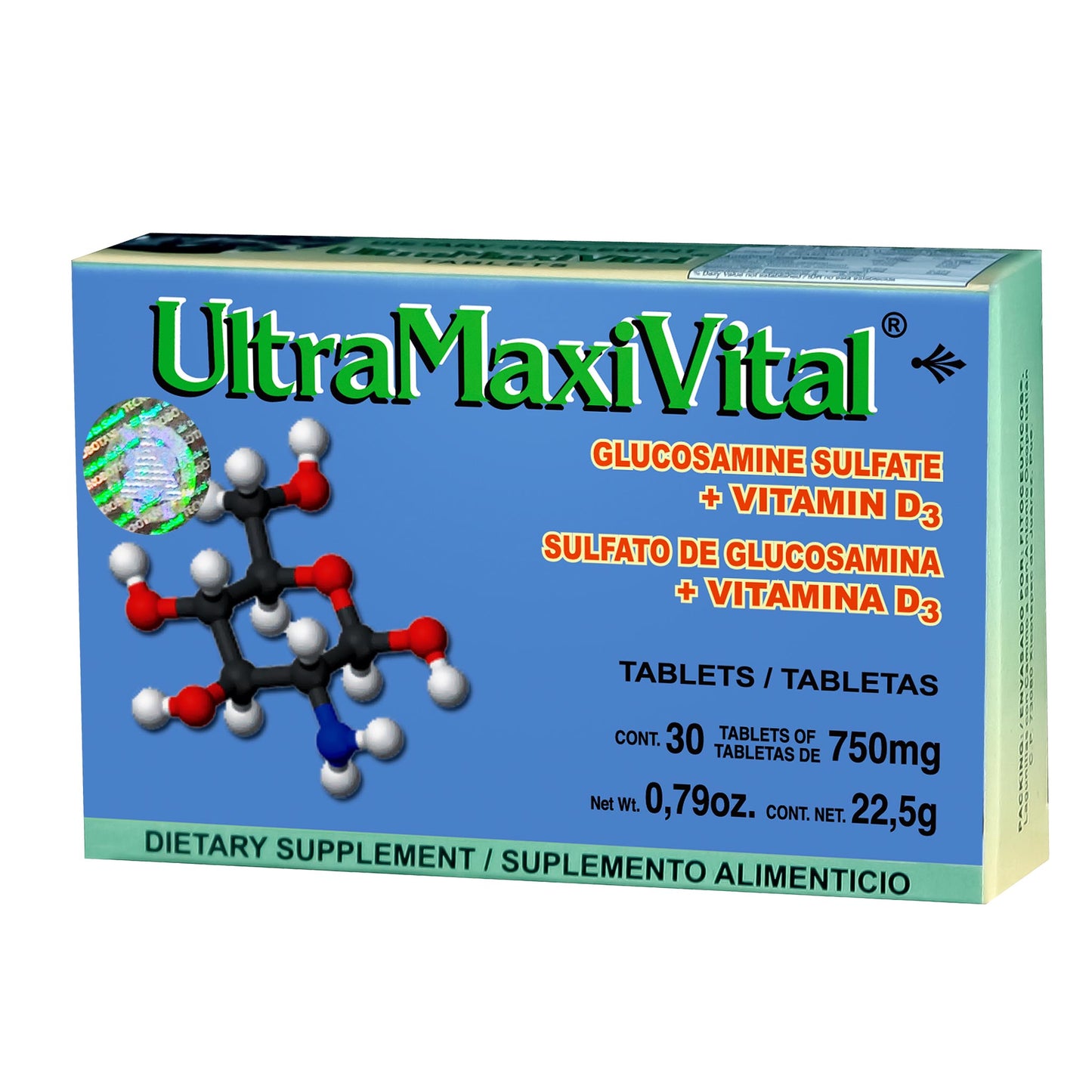 Tabletas ULTRAMAXIVITAL ® sulfato de glucosamina con vitamina D3 caja blister 30