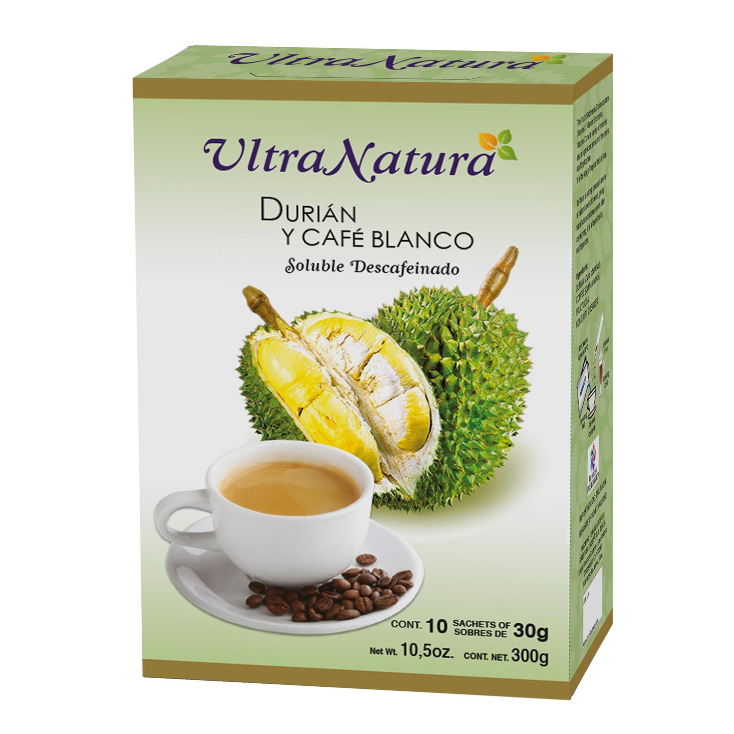 Café soluble ULTRANATURA ® café blanco y durían descafeinado caja 300g