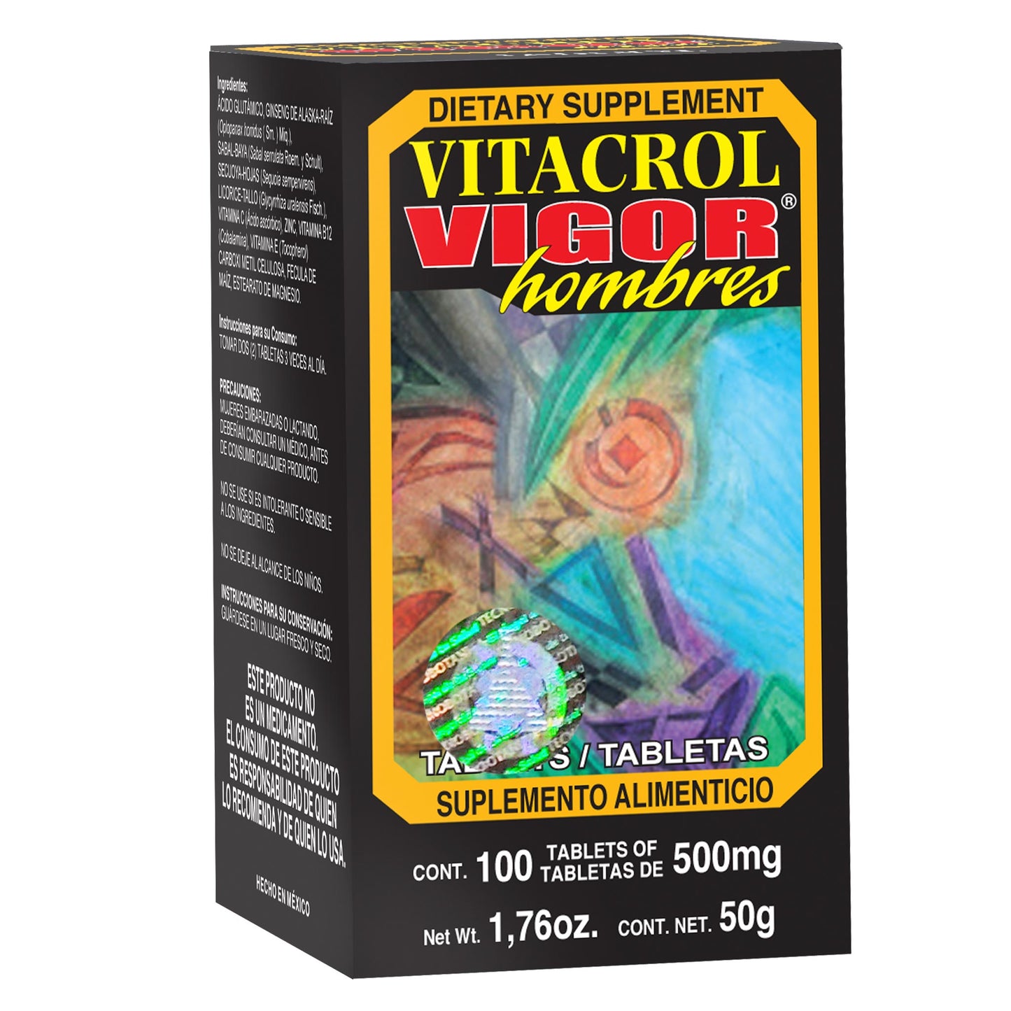 Tabletas VITACROL VIGOR HOMBRES ® ácido glutámico caja frasco 100