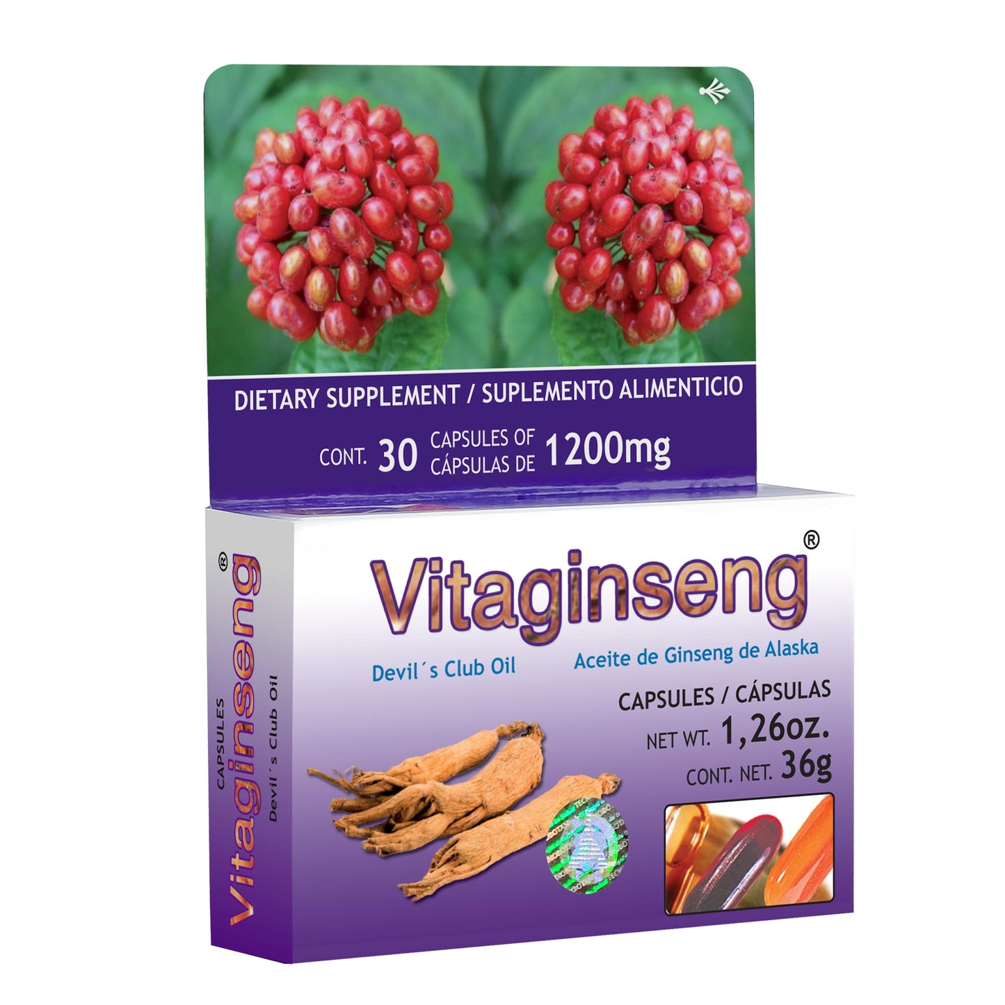 Cápsulas VITAGINSENG ® aceite de ginseng de alaska caja blister 30