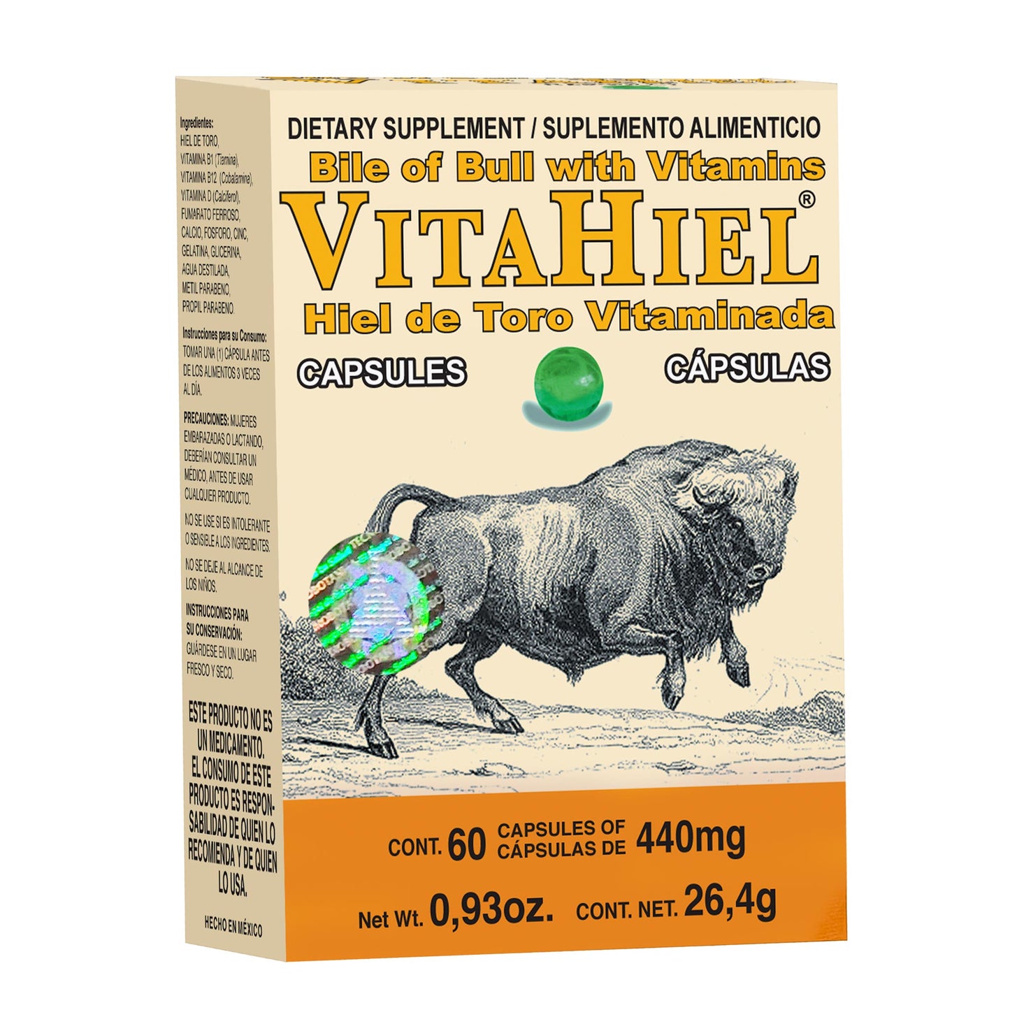 Cápsulas VITAHIEL ® hiel de toro vitaminada caja blister 60u
