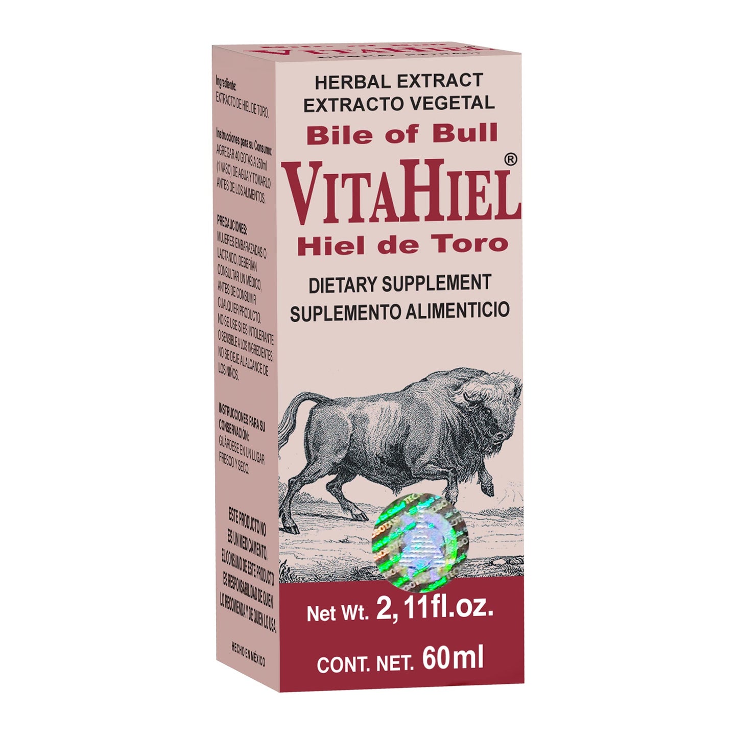 Extracto vegetal VITAHIEL ® hiel de toro caja frasco gotero 60ml