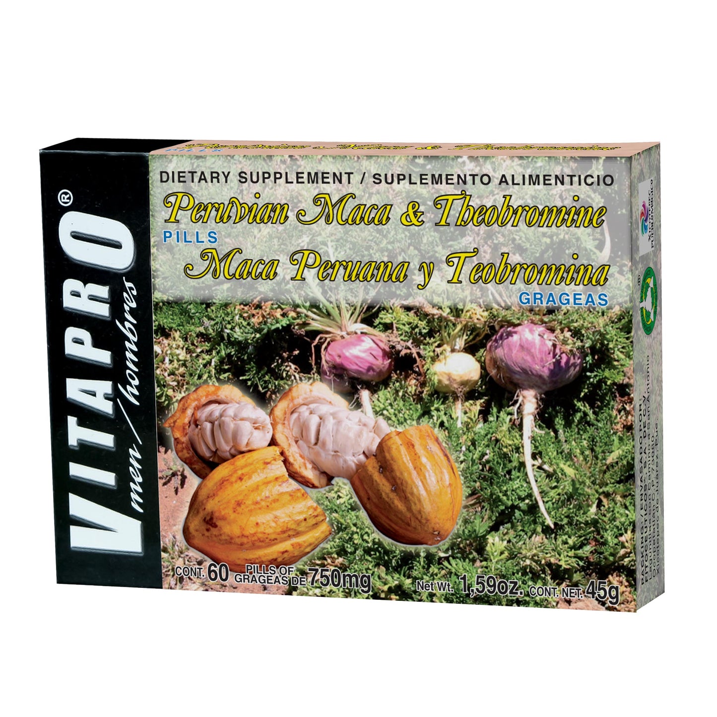 Grageas VITAPRO ® maca peruana y teobromina caja blister 60