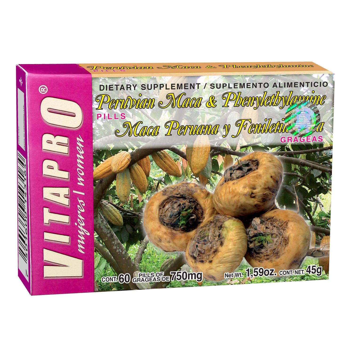 Grageas VITAPRO ® maca peruana y feniletilamina caja blister 60
