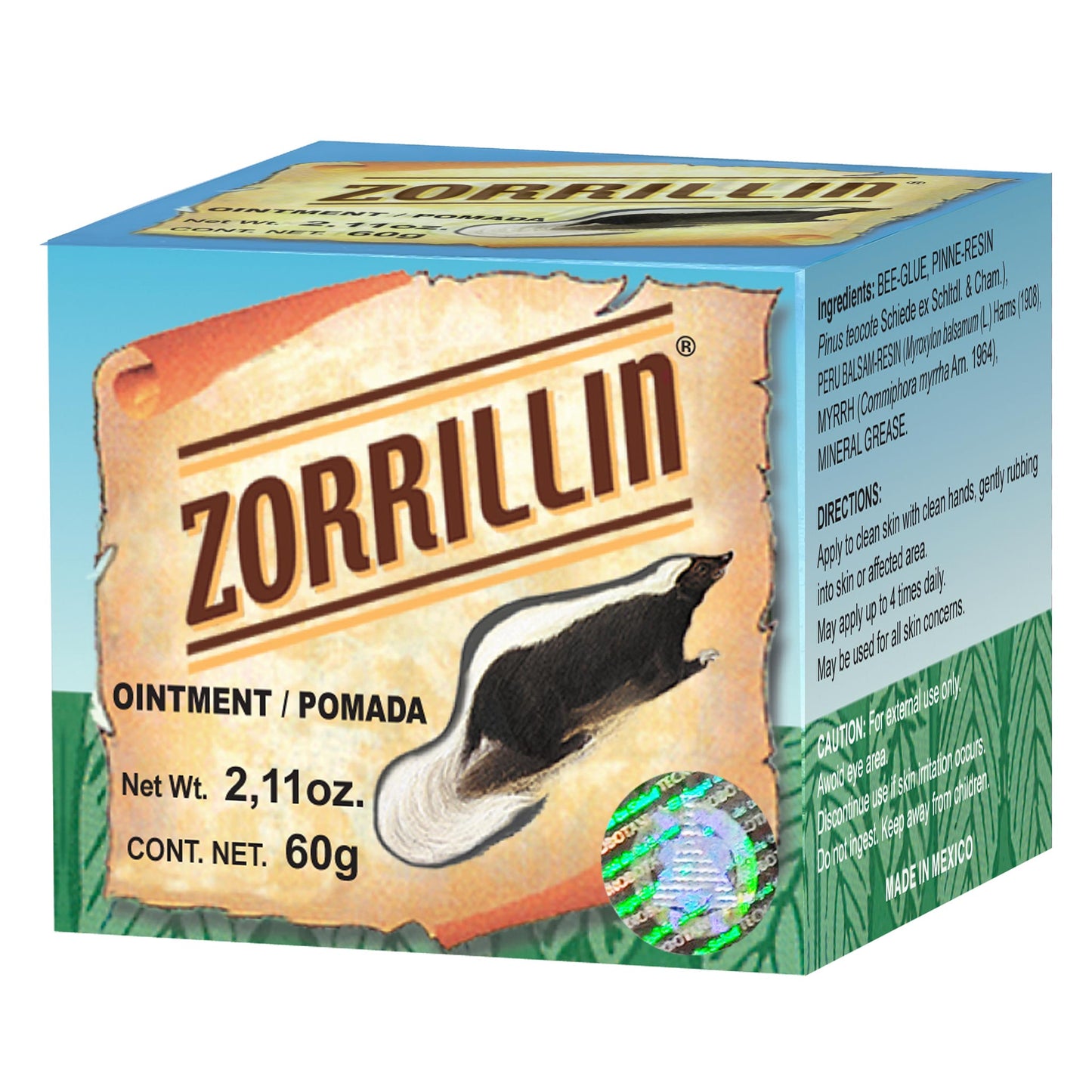 Pomada ZORRILLIN ® miel, propóleo, ocote y mirra tarro 60g