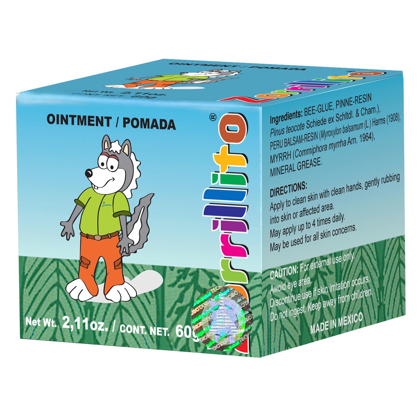 Pomada ZORRILLITO ® miel, propóleo, ocote y bálsamo del perú tarro 60g