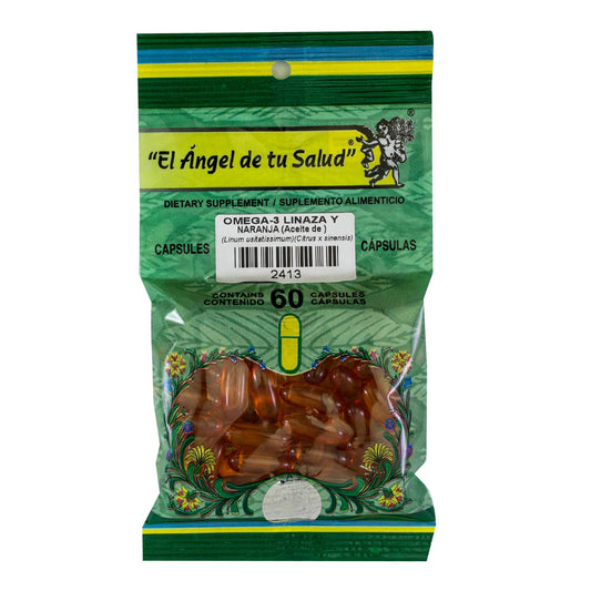 LINAZA con NARANJA y OMEGA-3 Aceites ™ Cápsula blanda bolsa verde 60