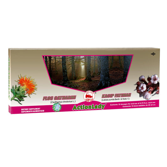 Ampolletas ingeribles ACTIONLADY ® flos catharmi y kacip fatimah 10 frascos de 20ml