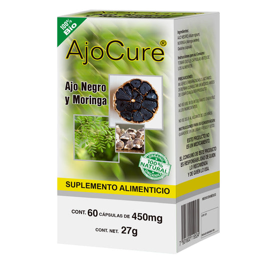 Cápsulas AJOCURE ® ajo negro y moringa caja frasco 60