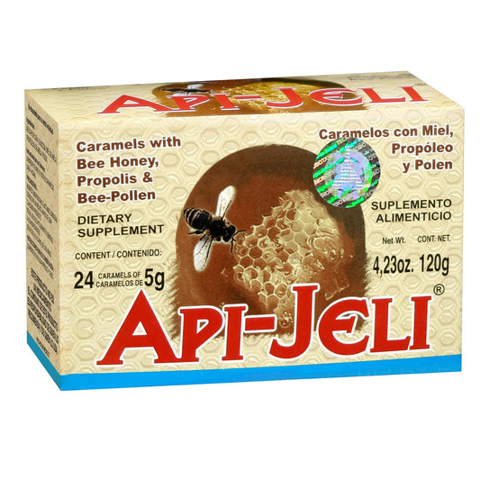 Caramelos API JELI ® miel de abeja, propóleos de abeja y polen caja 24pz