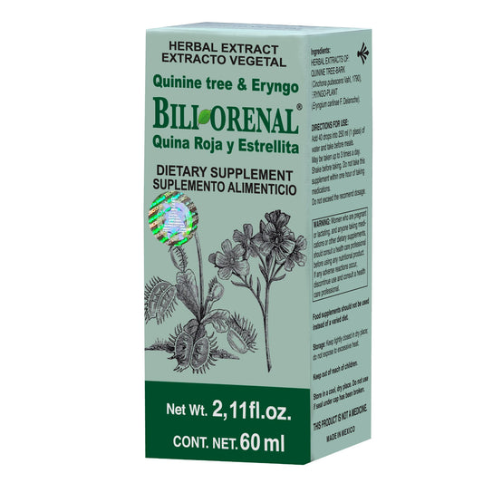 Extracto vegetal BILIORENAL ® quina roja y estrellita caja frasco gotero 60ml