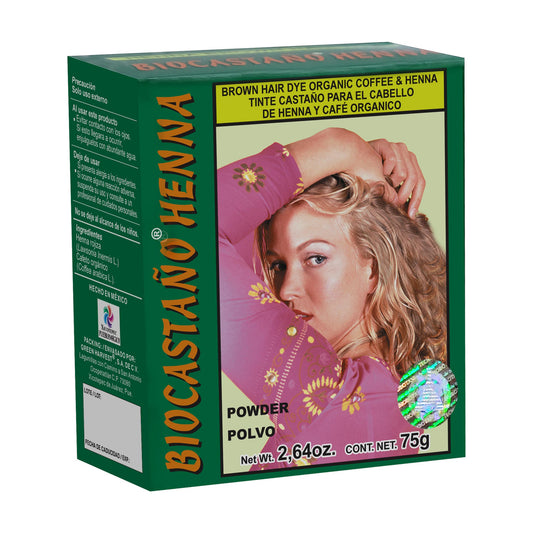 Tinte natural BIOCASTAÑO HENNA ® henna rojiza y café orgánico caja 75g