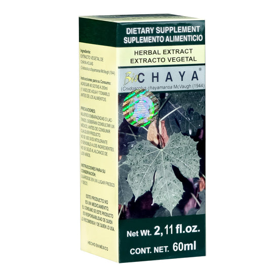 Extracto vegetal BIOCHAYA ® hojas de chaya caja frasco gotero 60ml