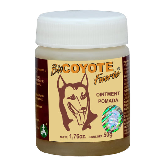Pomada BIOCOYOTE FUERTE ® hierba de coyote  con aceites de alholva y ocote tarro 50g