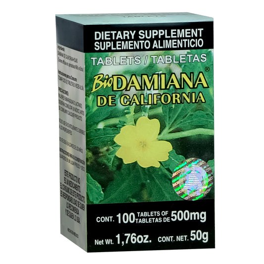 Tabletas BIODAMIANA ® damiana de california caja frasco 100