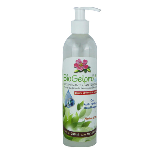Gel sanitizante BIOGELPRO® ácido ferúlico y rosa mosqueta frasco 300ml