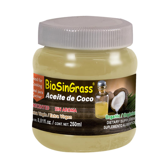 Aceite extra virgen BIOSINGRASS ® comestible coco sin aroma frasco 250ml