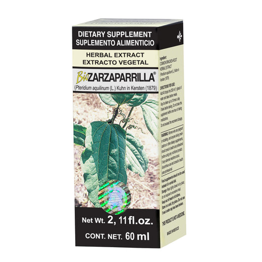 Extracto vegetal BIOZARZAPARRILLA ® raíz de zarzaparrilla de puebla caja frasco gotero 60ml