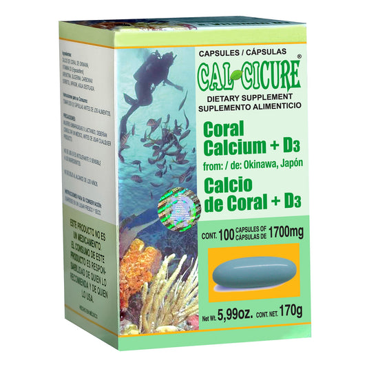 Cápsulas CALCICURE ® calcio de coral y vitamina D3 caja frasco 100