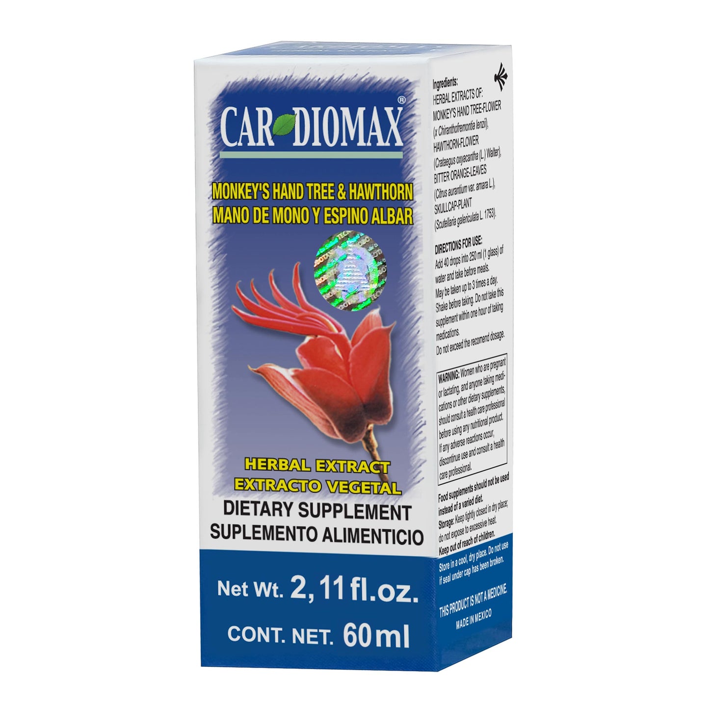 Extracto vegetal CARDIOMAX ® mano de mono y espino albar caja frasco gotero con 60ml