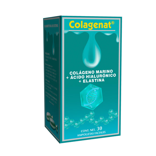 Ampolletas faciales COLAGENAT ® colágeno marino, ácido hialurónico y elastina caja frasco 90 amp