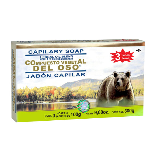 Jabón capilar COMPUESTO VEGETAL DEL OSO ® aceites de almendras, olivo, coco y linaza caja 3 barras