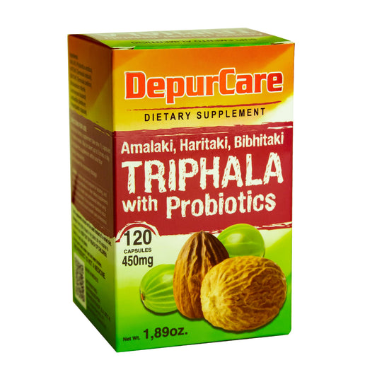 Cápsulas DEPURCARE® triphala con probióticos caja frasco 120