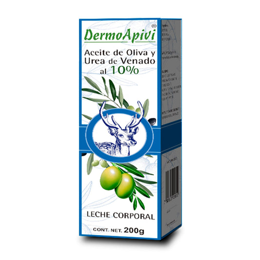 Leche corporal DERMOAPIVI ® olivo y urea de venado caja frasco 200g