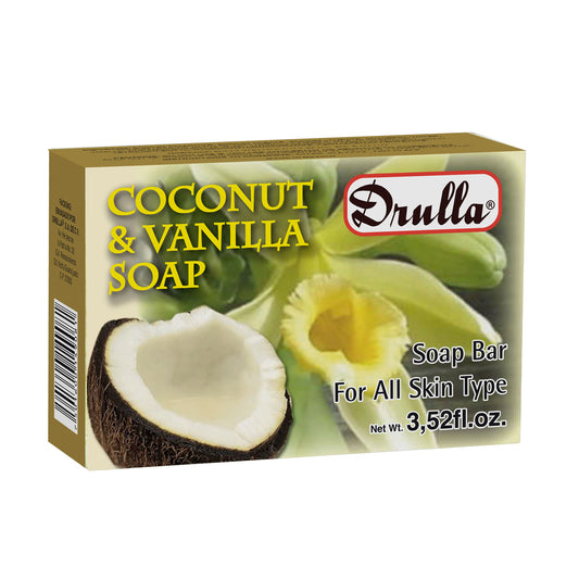 Jabón hidratante DRULLA ® aceites de coco y vainilla caja barra 100g