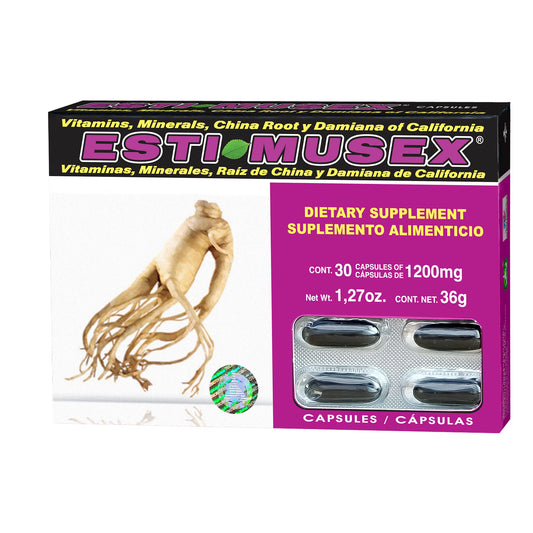 Cápsulas ESTIMUSEX ® raíz de china y damiana de california caja blister 30