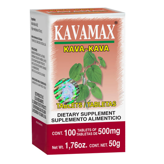 Tabletas KAVAMAX ® raíz de kava-kava caja frasco 100