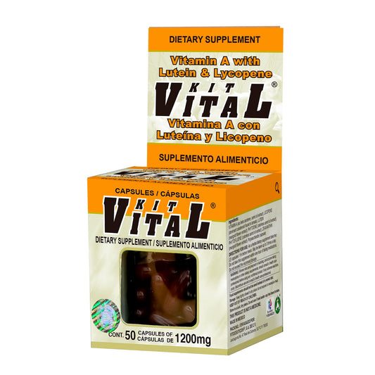 Cápsulas KITVITAL ® vitamina A, luteína y licopeno caja frasco 50