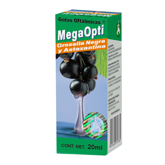 Gotas oftálmicas MEGAOPTI ® grosella negra y astaxantina frasco gotero 20ml