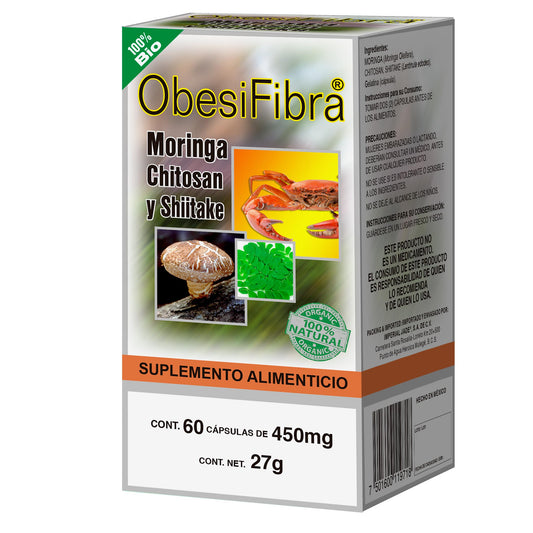Cápsulas OBESIFIBRA ® moringa, chitosan y shitake caja frasco 60