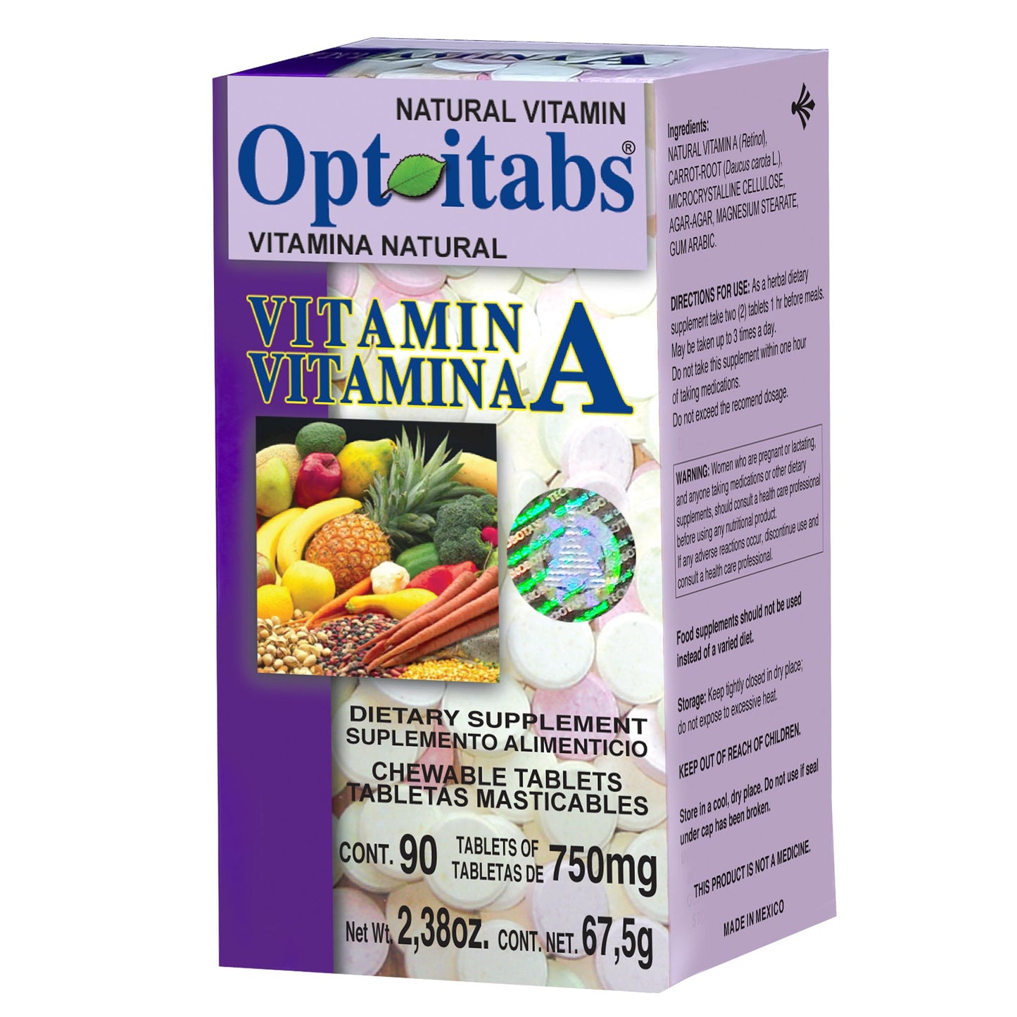 Tabletas OPTITABS ® vitamina A caja frasco 90u