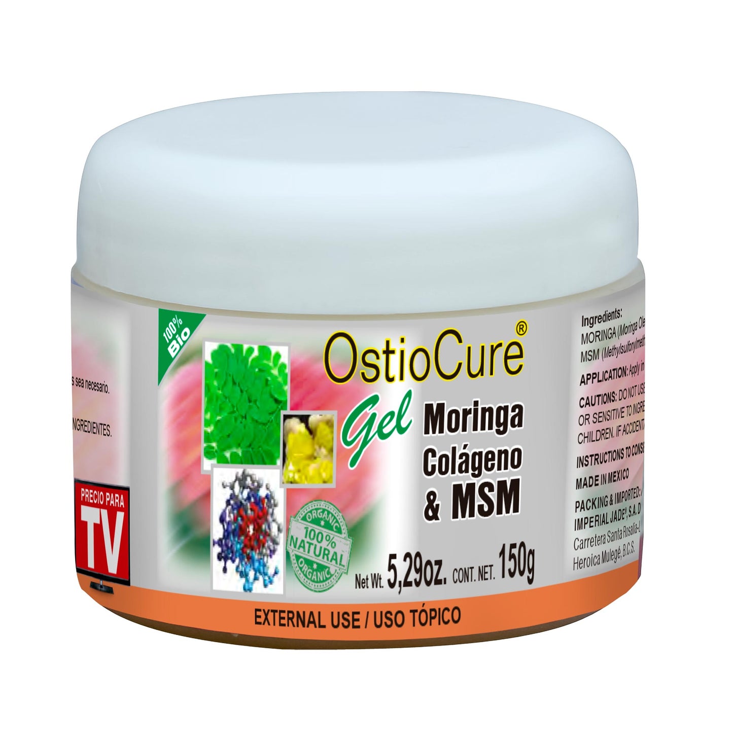 Gel corporal OSTIOCURE ® moringa, colágeno y msm tarro 150g