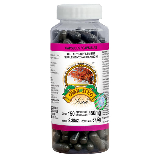 Cápsulas OVARITEC LINE ® milenrama, nogal de castilla y chichicaxtle frasco 150