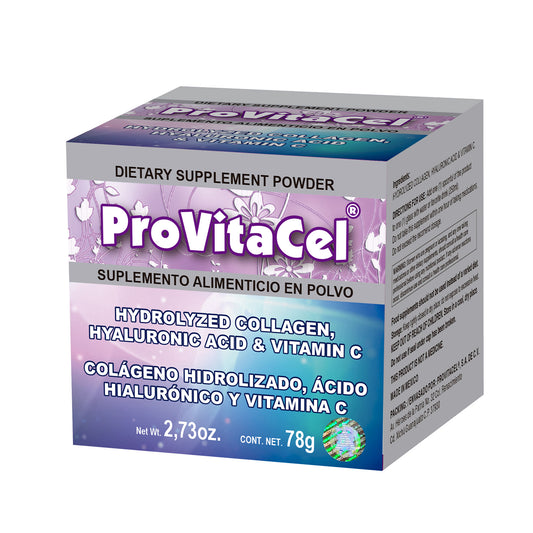 Polvo PROVITACEL ® colágeno hidrolizado, ácido hialurónico y vitamina C caja tarro 78g