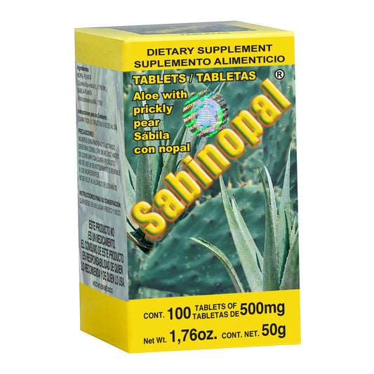 Tabletas SABINOPAL ® sábila  nopal caja frasco 100