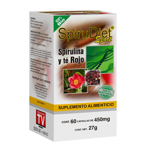 Cápsulas SPIRUDIET SPORT ® spirulina y té rojo caja frasco 60